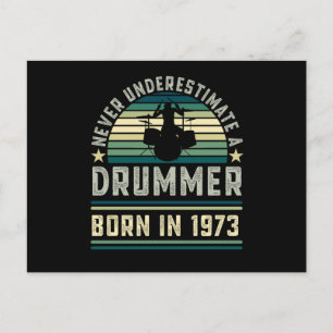 Drummer born 1973 50th Birthday Drumming Gifts Postcard