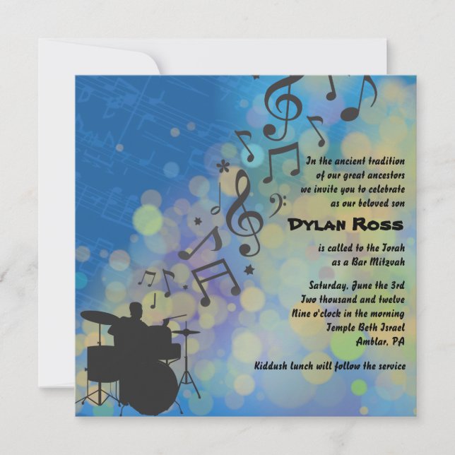 Drummer Boy Bat Bar Mitzvah Invitation (Front)