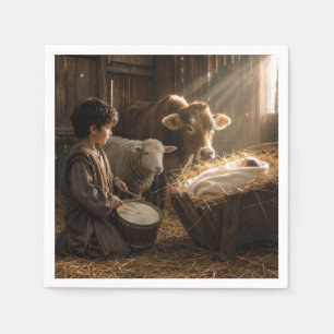 Drummer Boy Nativity Scene in a Stable Napkin
