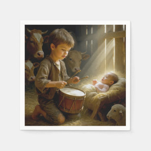 Drummer Boy Playing His Drum For Baby Jesus Napkin