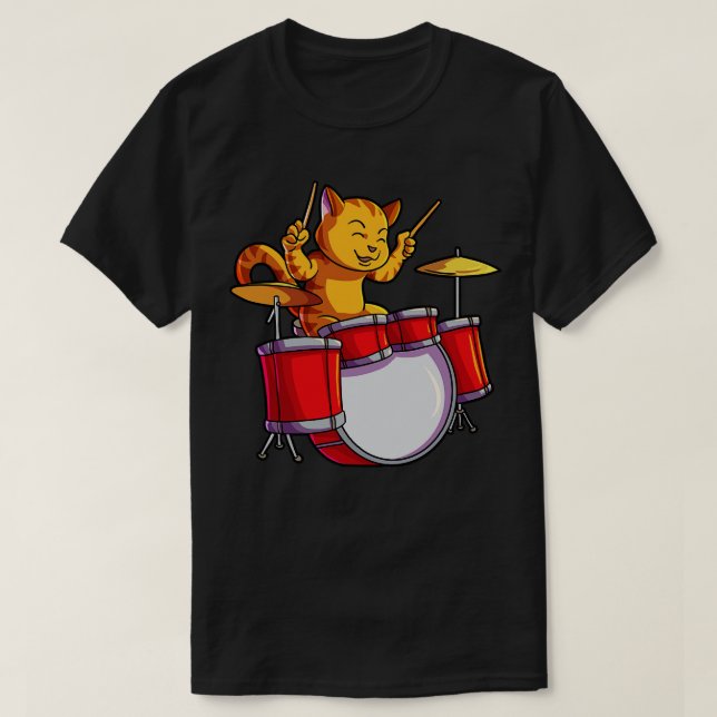 Drummer Cat Kitty Drums Funny Cat Drummer Rocker T-Shirt (Design Front)
