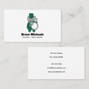 Drummer Cat Marching Band Green White Personalize Business Card