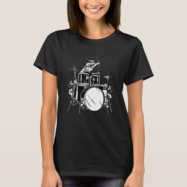 Drummer Cat Playing Drums Drum Set Drums Player Dr T-Shirt (Front)