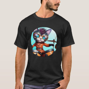 Drummer Cat with Drumset T-Shirt