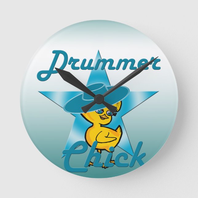 Drummer Chick #7 Round Clock (Front)