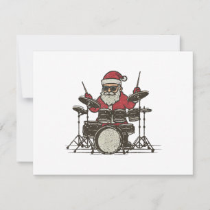 Drummer Christmas Funny Vintage Santa Playing Drum Holiday Card
