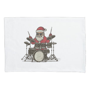 Drummer Christmas Funny Vintage Santa Playing Drum Pillowcase