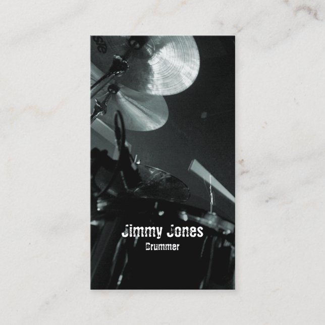 Drummer Cymbals and Toms Grey Business Card (Front)