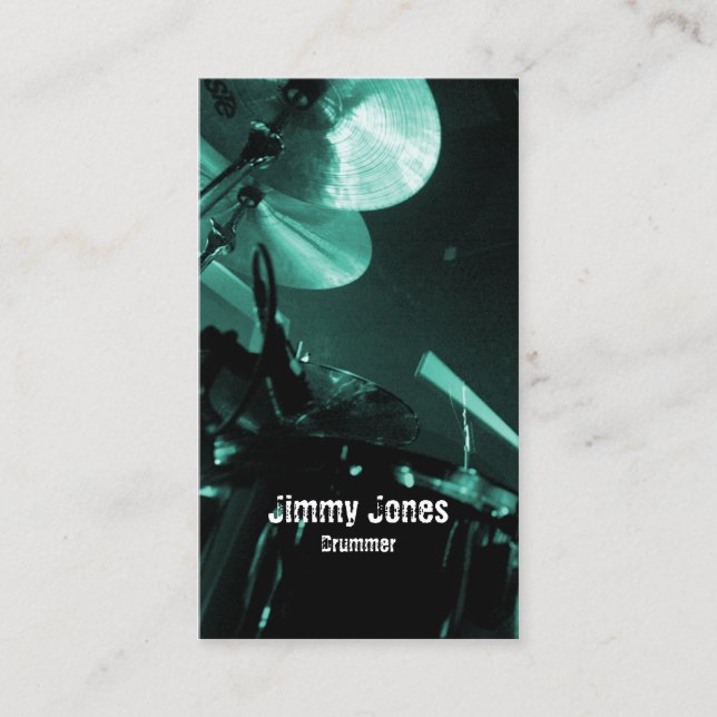 Drummer Cymbals and Toms Turquoise Business Card (Front)