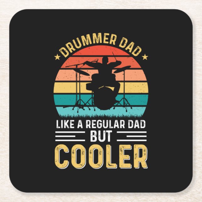 Drummer Dad Square Paper Coaster (Front)