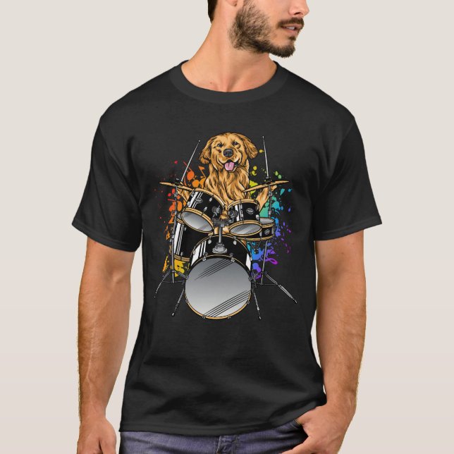 Drummer de chien Jouer des tambours Hommes T-shirt (Devant)