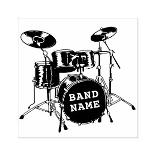 Drummer Drum Kit Personalized Band Name Wooden Rubber Stamp