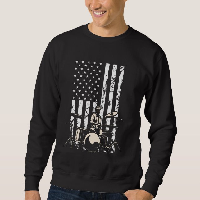 Drummer Drum Set Drums USA Flag American Drumming  Sweatshirt (Front)