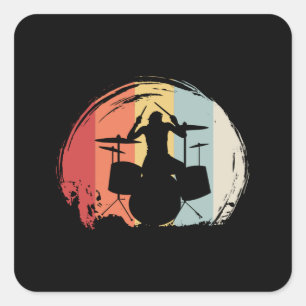 Drummer Drumming Retro Square Sticker