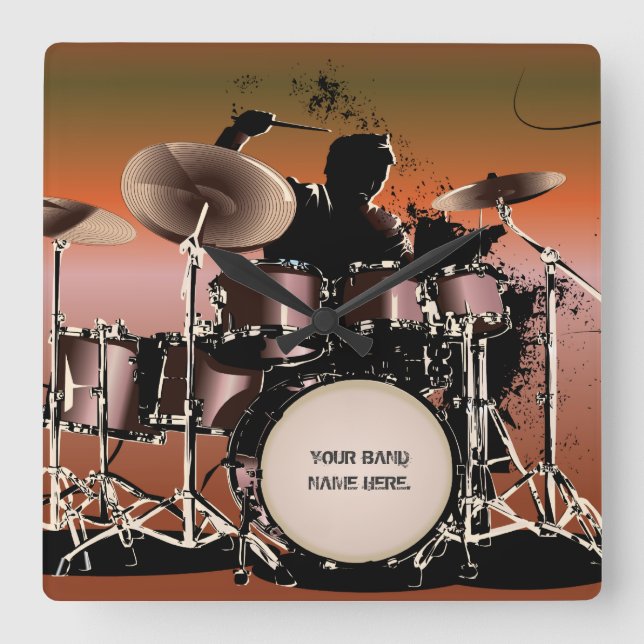 Drummer Drums Set Square Wall Clock (Front)