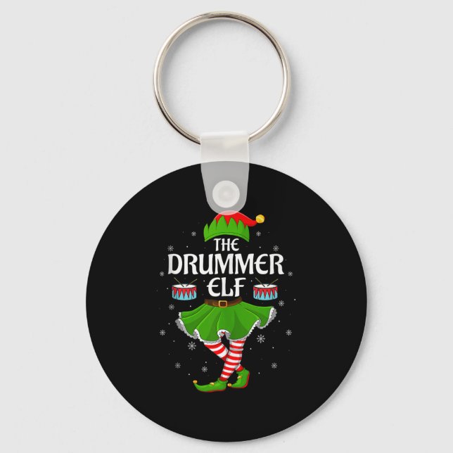 Drummer Elf Christmas Family Girls Women Elf Squad Keychain (Front)
