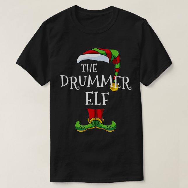 Drummer Elf Family Matching Christmas Group Funny  T-Shirt (Design Front)