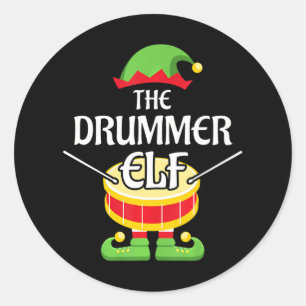 Drummer Elf Family Matching Group Christmas Drum Classic Round Sticker
