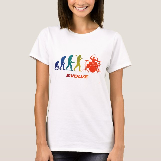Drummer Evolution Silhouette Music Design T-Shirt (Front)
