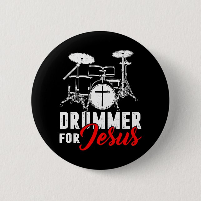 Drummer For Jesus Christian Drums Cross Gift 2 Inch Round Button (Front)