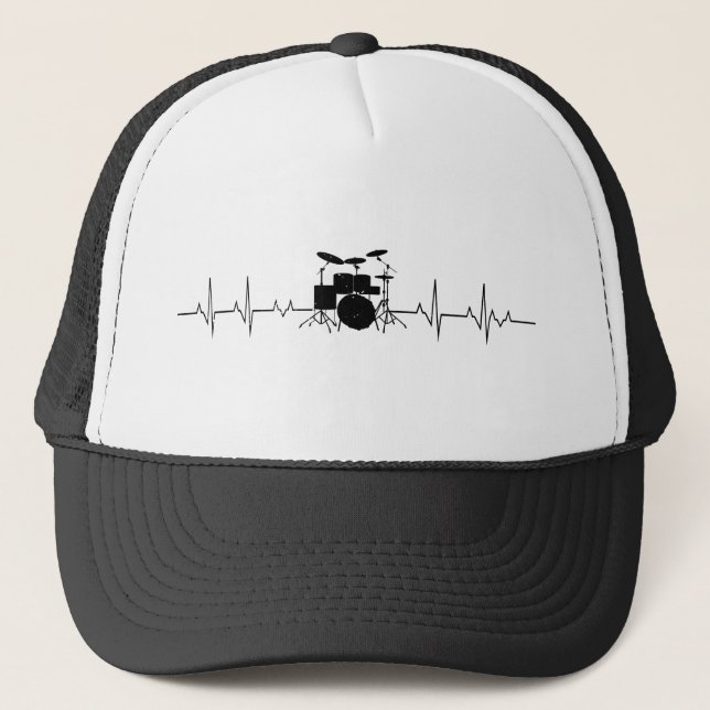  Drummer Gift Heartbeat Musical Instrument Drums  Trucker Hat (Front)