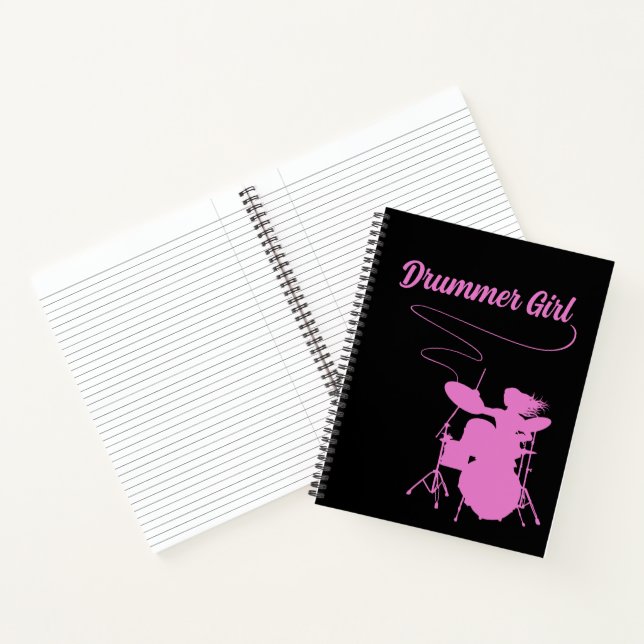 Drummer Girl Drum Kit Musician Rock & Roll Music Notebook (Inside)