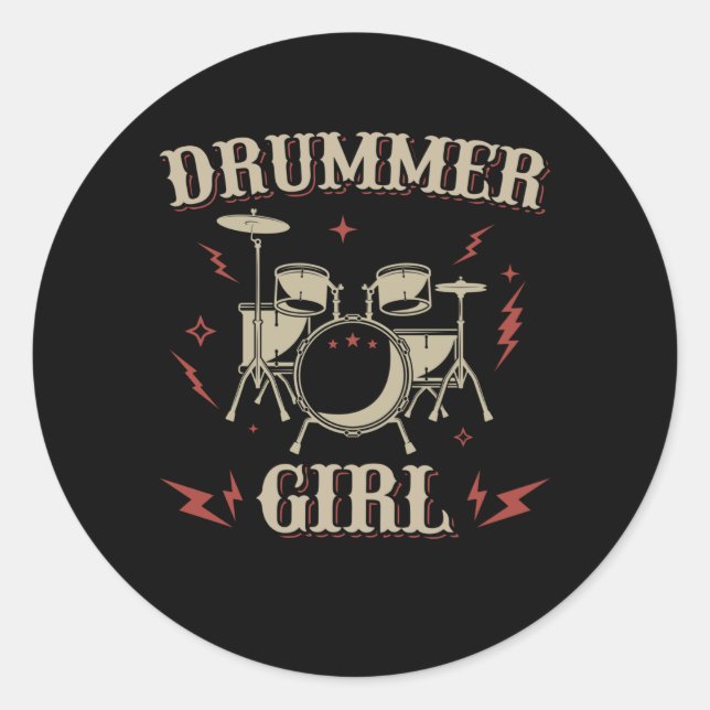 Drummer Girl | Drums Drumming Classic Round Sticker (Front)