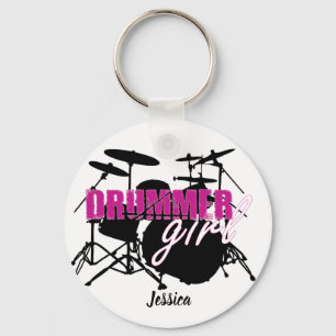 Drummer Girl First Name Purple Black Grunge Text Keychain