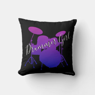 Drummer Girl Rock & Roll Drum Kit Drumming Throw Pillow