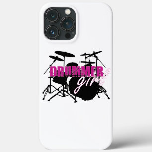 Drummer Girl with Fun Purple and Black Grunge Text iPhone 13 Pro Max Case