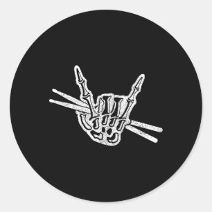 Drummer Halloween Skeleton Hand Rock and Roll Drum Classic Round Sticker