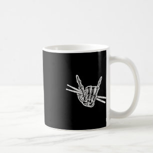 Drummer Halloween Skeleton Hand Rock and Roll Drum Coffee Mug