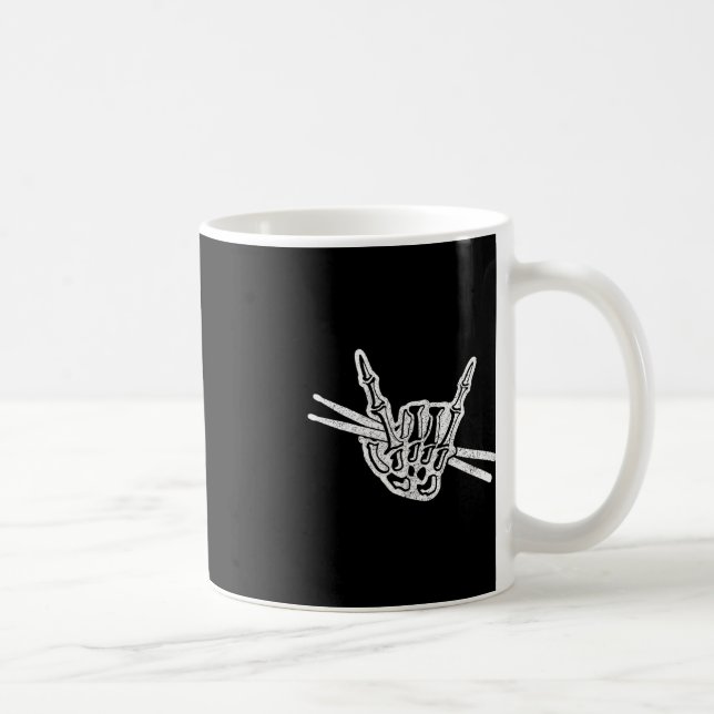 Drummer Halloween Skeleton Hand Rock and Roll Drum Coffee Mug (Right)