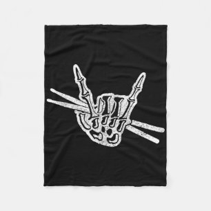 Drummer Halloween Skeleton Hand Rock And Roll Drum Fleece Blanket