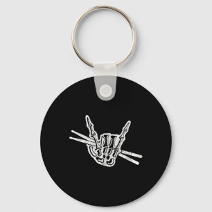 Drummer Halloween Skeleton Hand Rock and Roll Drum Keychain