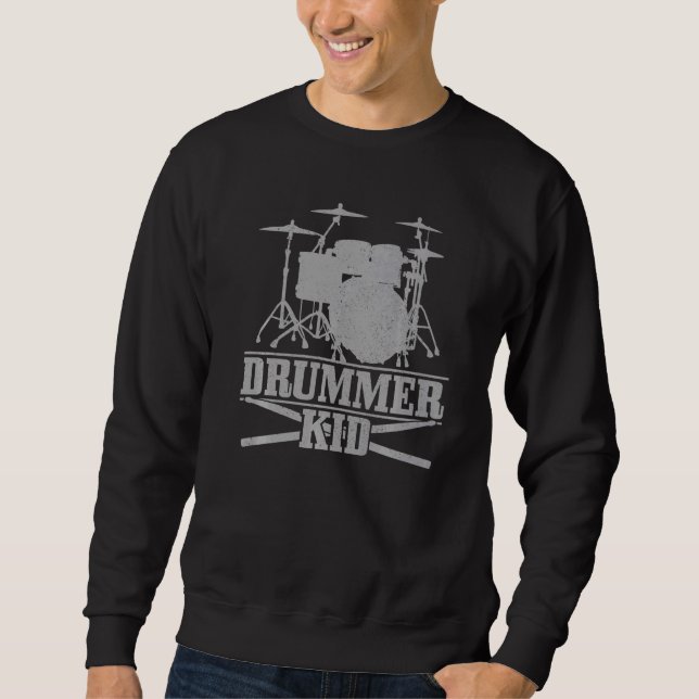 Drummer Kid Drum Sticks Drumming Vintage Drums Sweatshirt (Front)