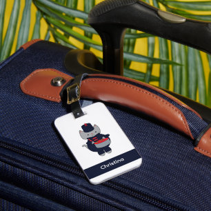 Drummer Marching Band Cat Personalize Blue Red Luggage Tag