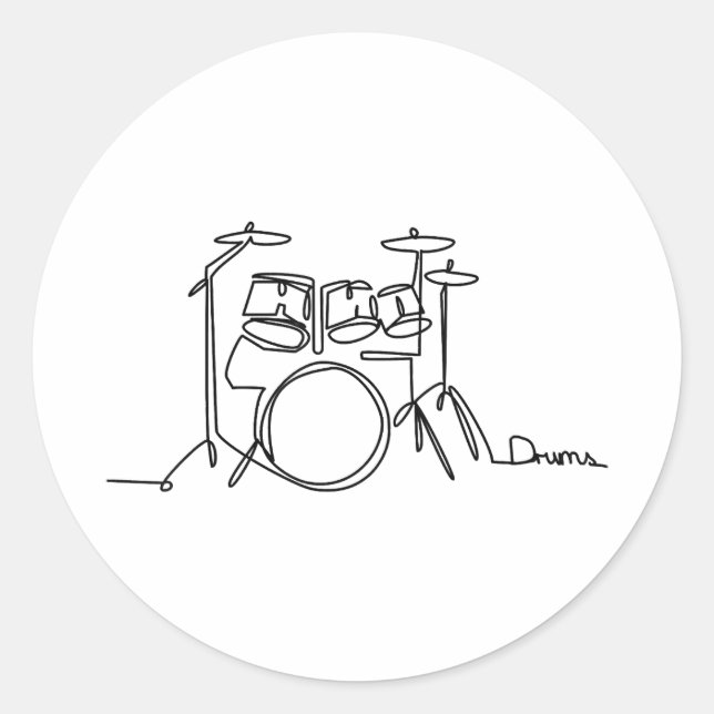 Drummer Music Design One-Line Drums  Classic Round Sticker (Front)