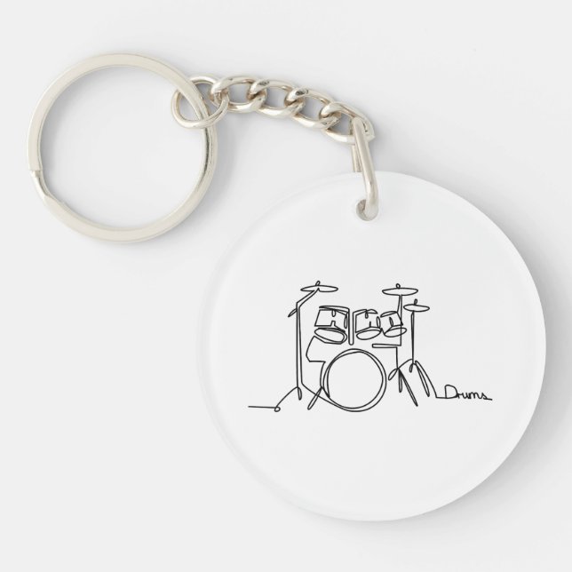 Drummer Music Design One-Line Drums  Keychain (Front)