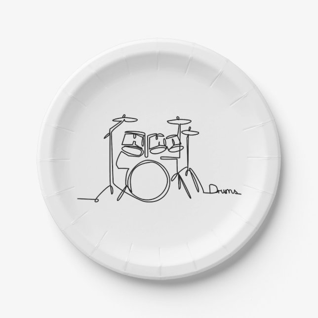 Drummer Music Design One-Line Drums  Paper Plate (Front)