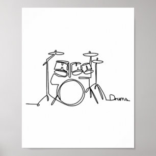 Drummer Music Design One-Line Drums Poster