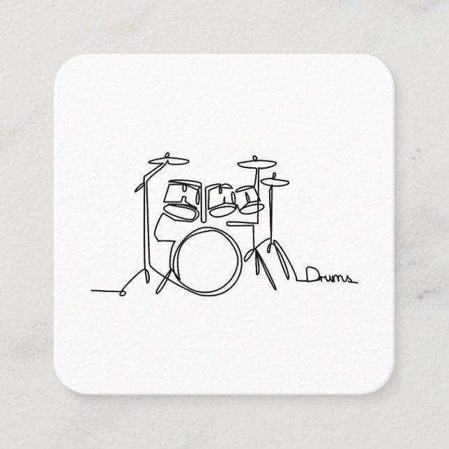 Drummer Music Design One-Line Drums  Square Business Card (Front)