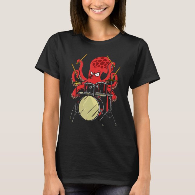 Drummer Octopus Drumstick Playing Drum Sea Animal  T-Shirt (Front)