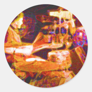 drummer on stage  behind kit artistic.jpg classic round sticker
