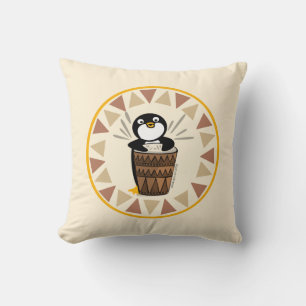 Drummer Penguin Throw Pillow