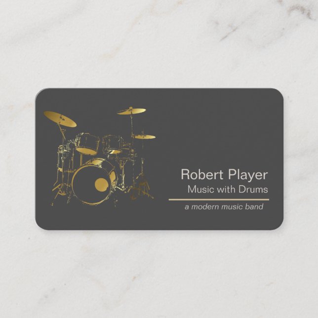 Drummer Percussionist with Drum Set Music Event  Business Card (Front)