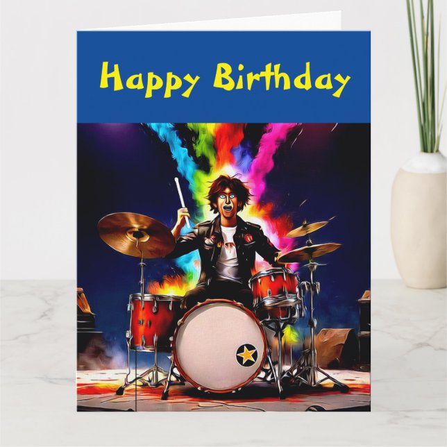 Drummer playing his hot drum set card (Front)