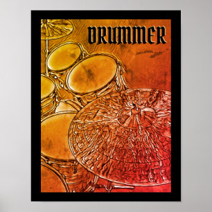 DRUMMER Poster Drum Kit Snare Cymbal Drumming Art