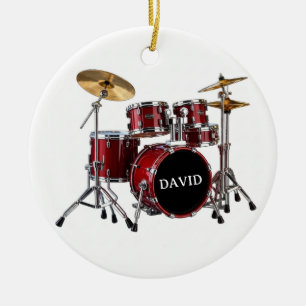 Drummer Red Drum Set Custom Name Ornament