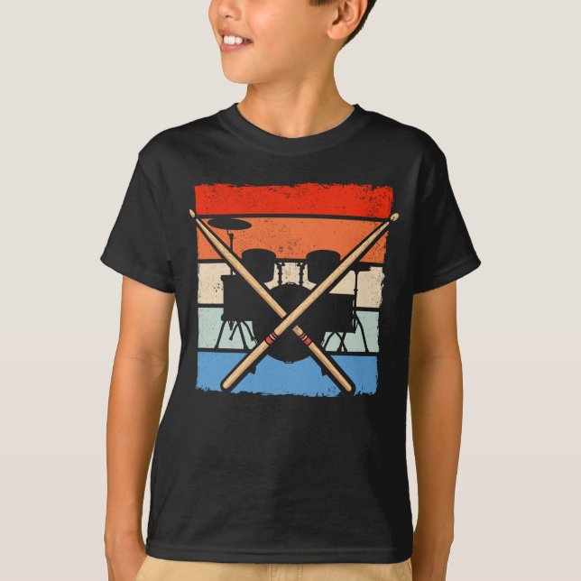 Drummer Retro Drum Sticks Music Lover T-Shirt (Front)
